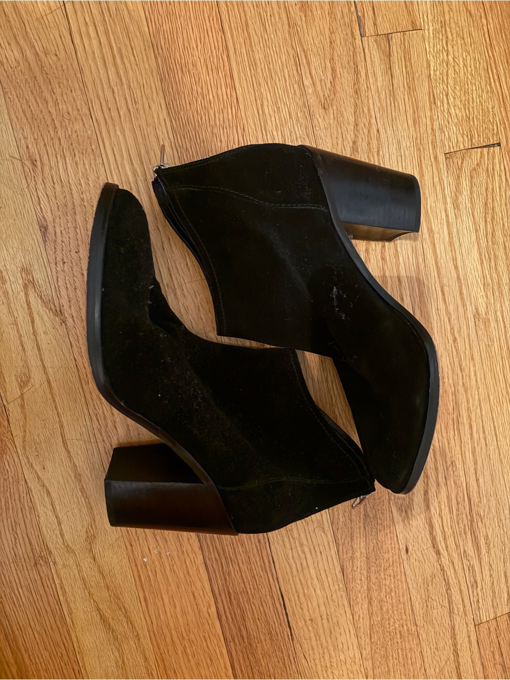 Women's Black Suede Block Heel Ankle Boots